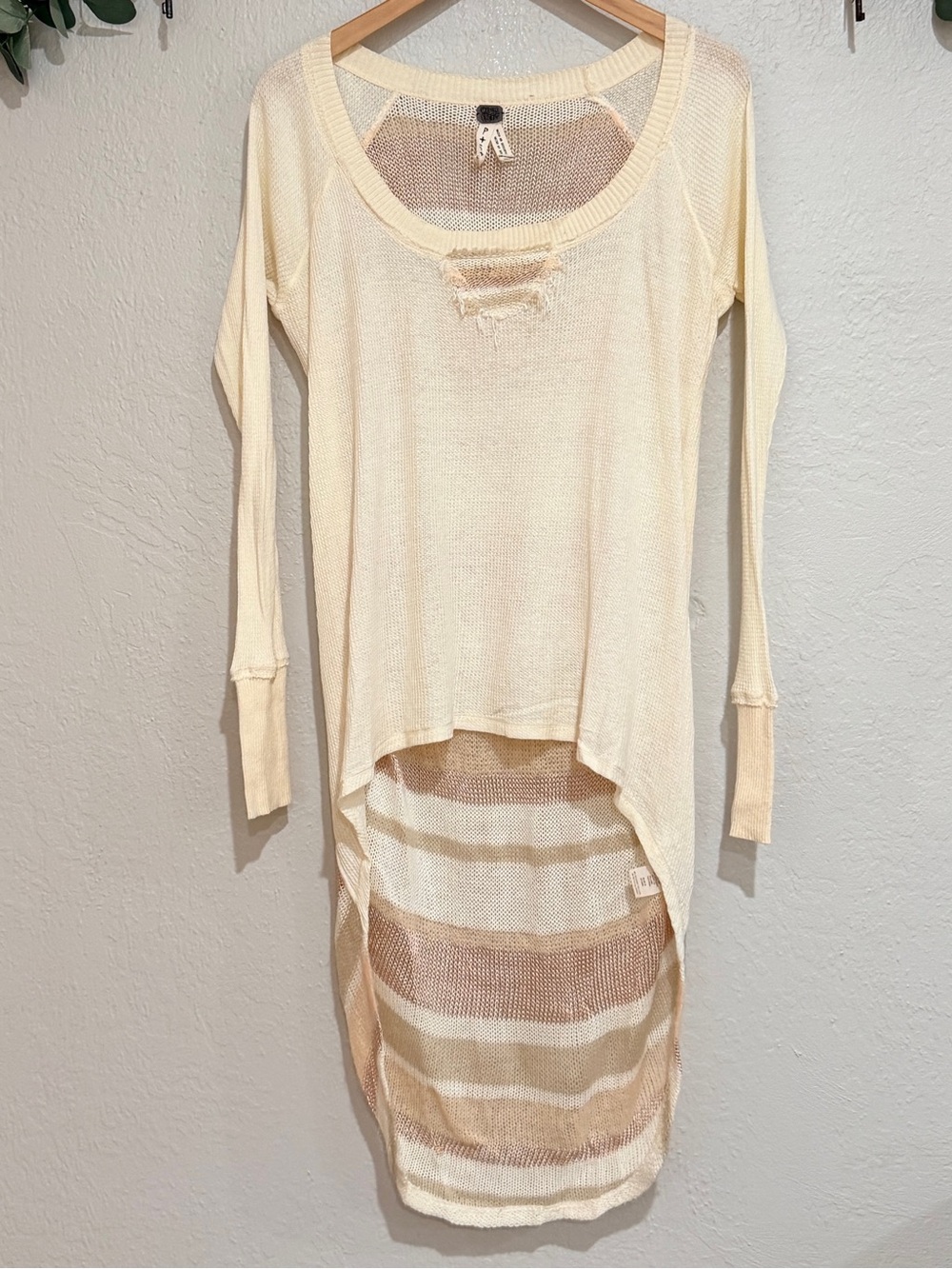 FREE PEOPLE Repeat Raglan Tunic Sweater Waffle Hi-LowTop Ivory Beige Oatmeal